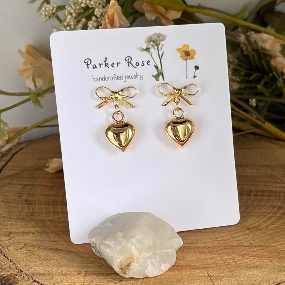 Bow Heart Charm Earrings